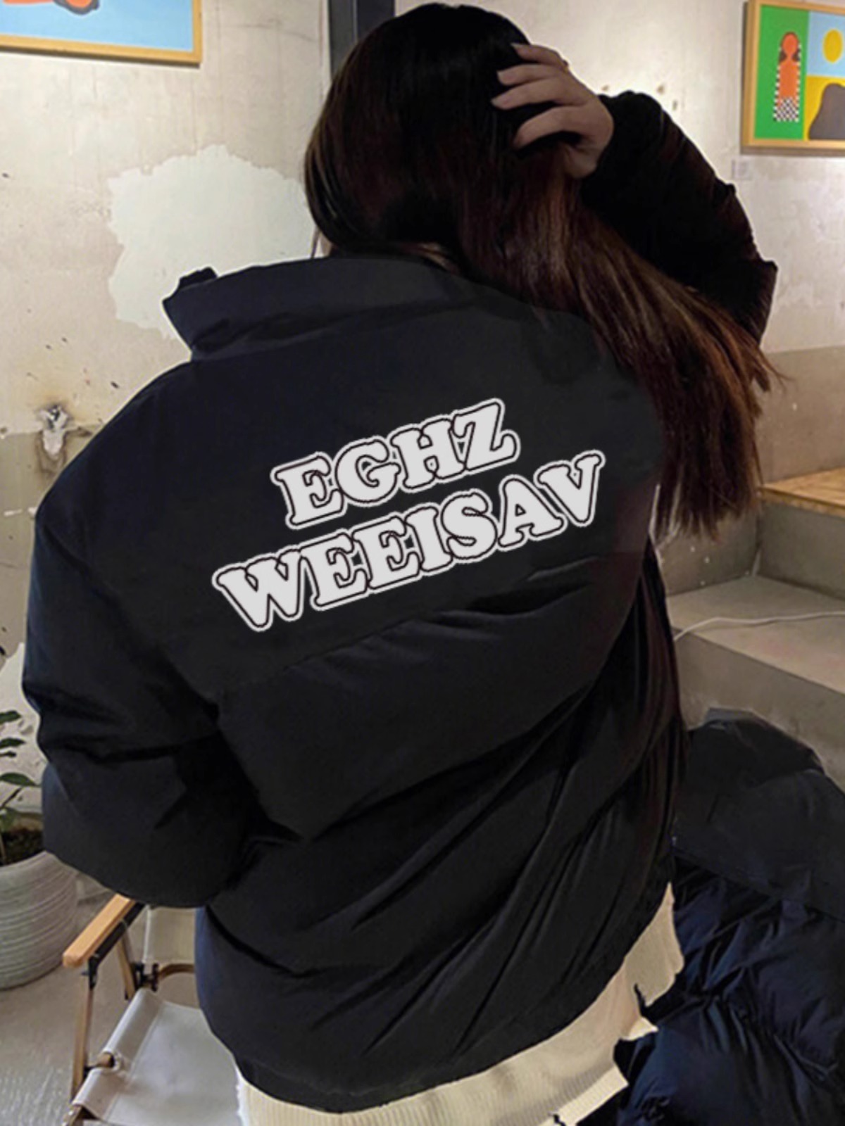 手塞棉棉服冬季新款寬鬆加厚棉衣麵包服印花外套女