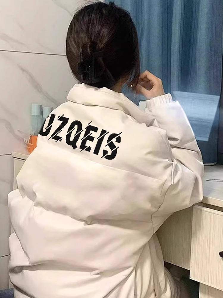 手塞棉棉服冬季新款寬鬆加厚棉衣麵包服印花外套女