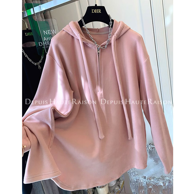 Original workmanship hooded long-sleeved T-shirt women's autumn and winter clothing 2023 new loose fat sister plus size top trendy