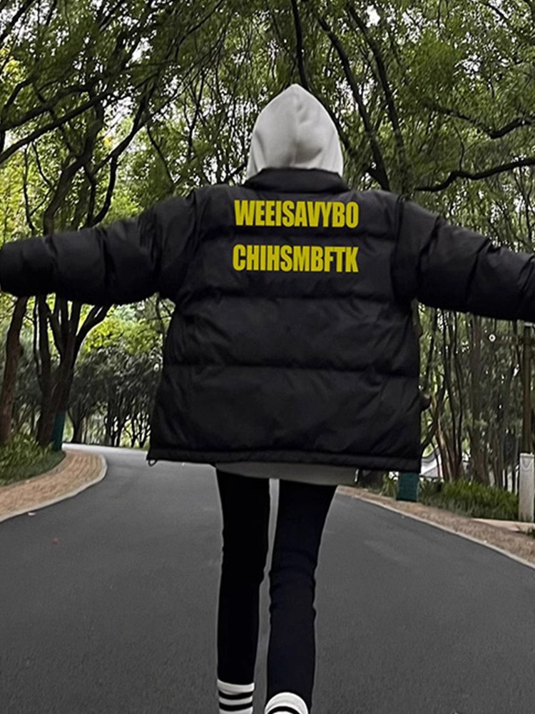 手塞棉棉服冬季新款寬鬆加厚棉衣麵包服印花外套女
