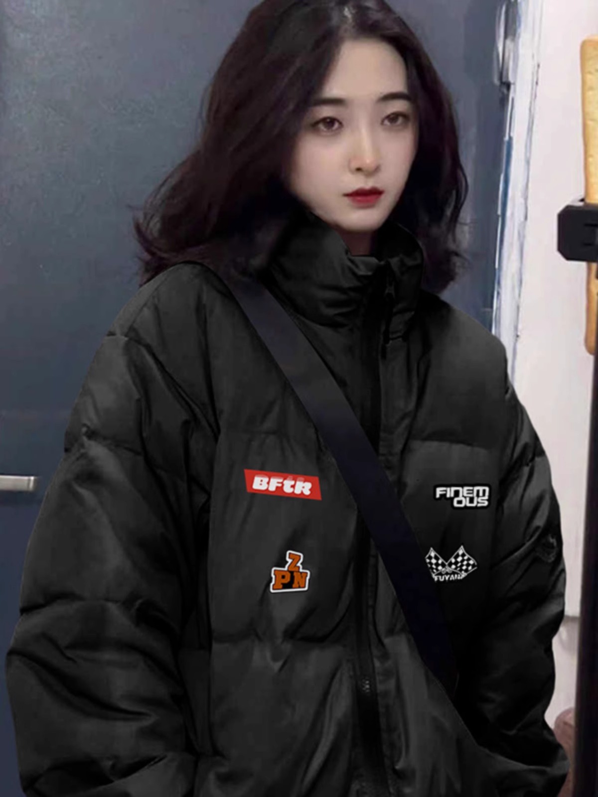 高品質手塞棉加厚冬季新款棉服寬鬆印花棉衣麵包服女