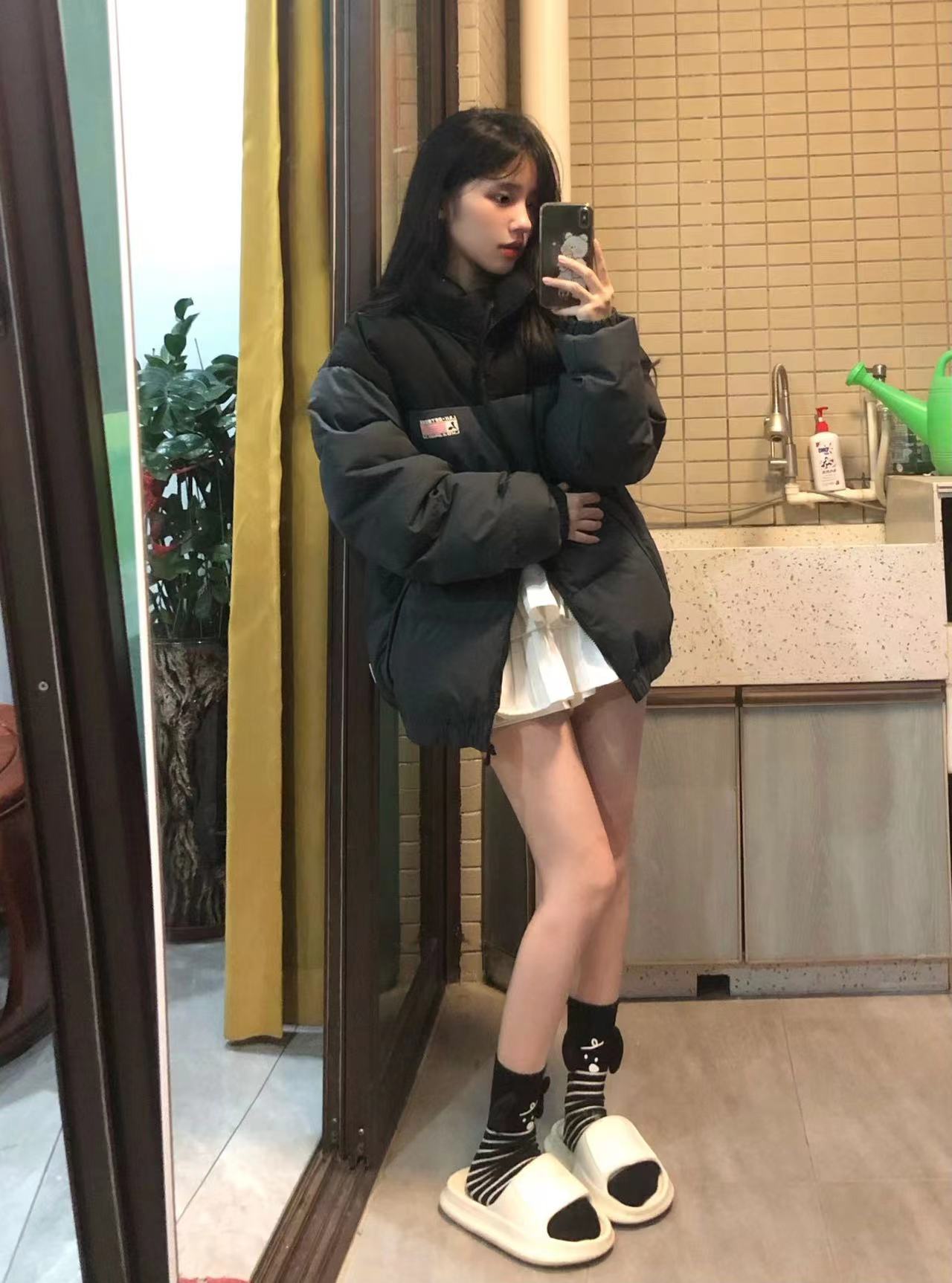 手塞棉棉服冬季新款寬鬆加厚棉衣麵包服印花外套女