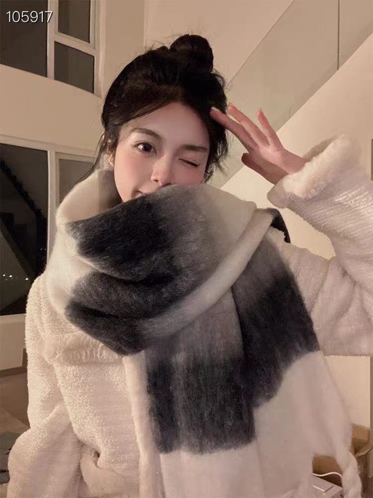 美拉德風圍巾女2023新款秋冬季高級感圍脖百搭仿羊絨流蘇加厚保暖