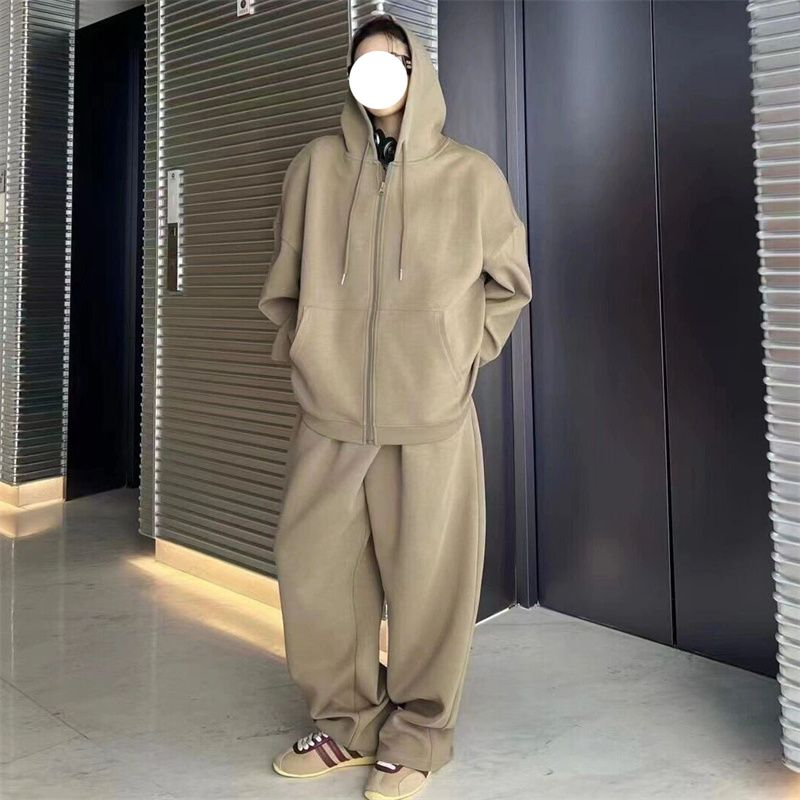Matte Chinese cotton complex milk silk matching color casual cardigan sports suit