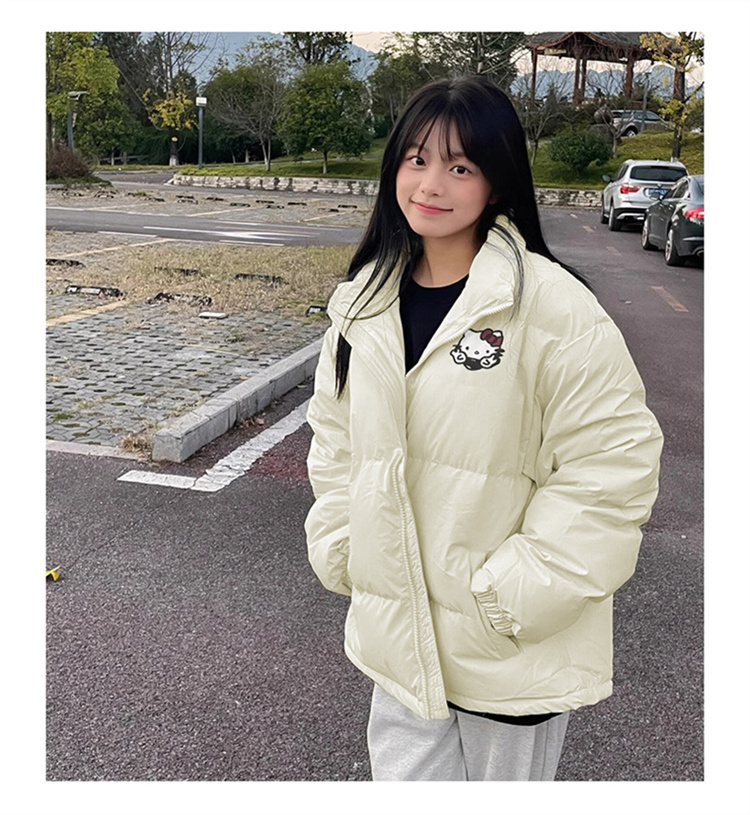 高品質手塞棉加厚冬季新款棉服寬鬆印花棉衣麵包服女