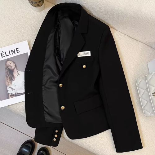 Black short blazer for small women  autumn new design college style casual street suit