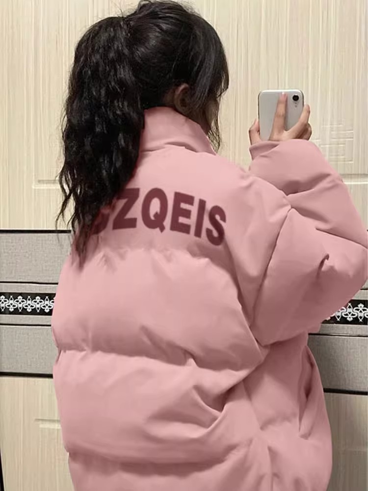 高品質手塞棉加厚冬季新款棉服寬鬆印花棉衣麵包服女