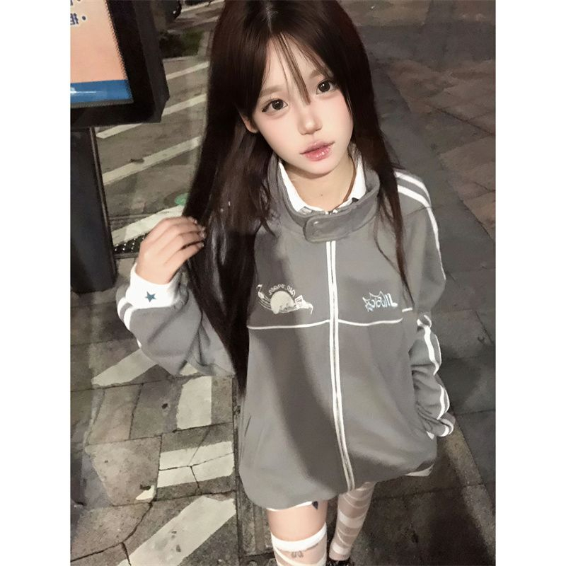 Huamian thin/velvet style matching picture color embroidered autumn and winter spliced ​​cardigan turtleneck jacket