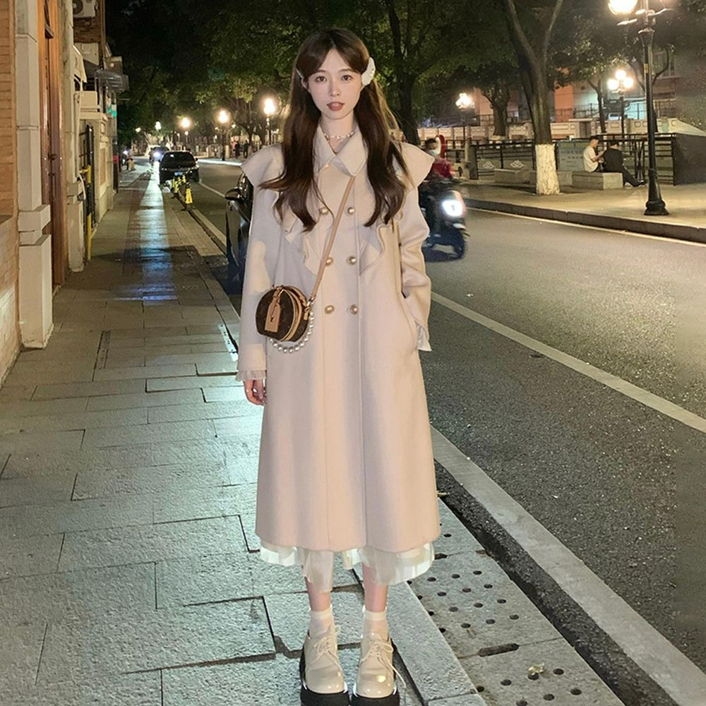 法式精緻甜美風毛呢大衣冬季2023中長款毛呢外套大衣女小個子