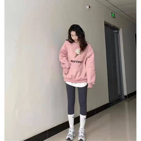 2023新款加絨加厚印花衛衣女連帽簡約高級感上衣