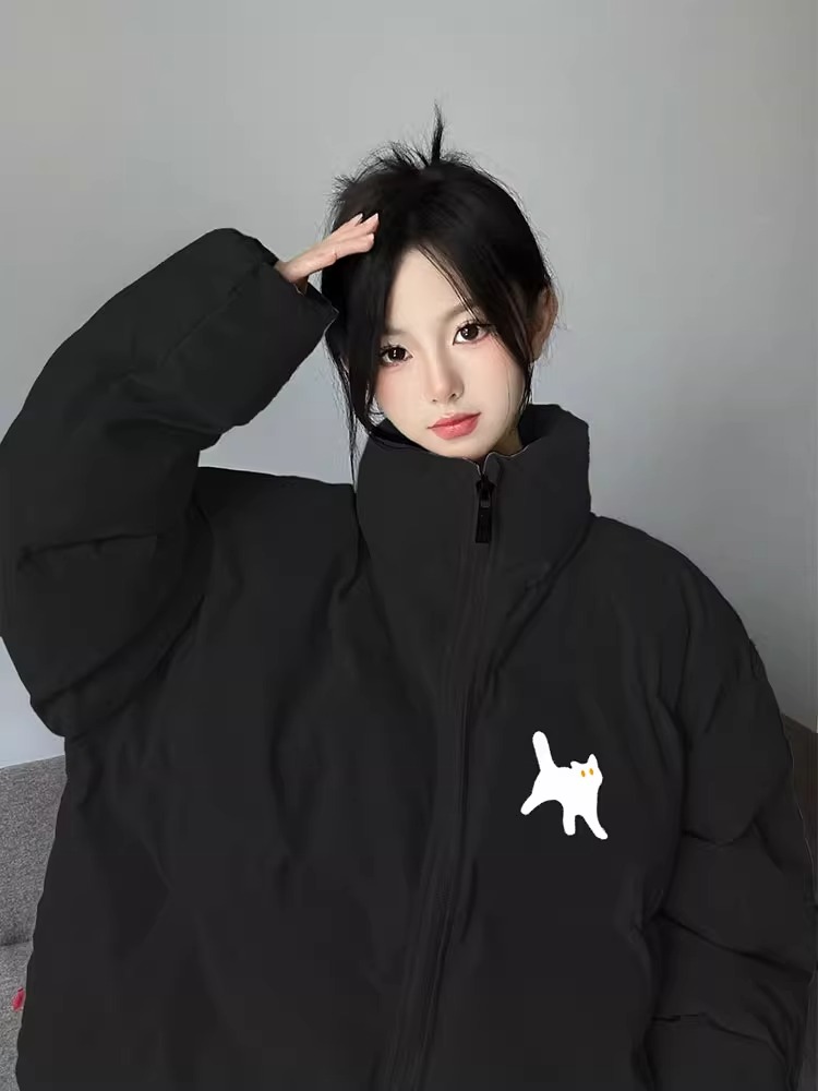 手塞棉棉服冬季新款寬鬆加厚棉衣麵包服印花外套女