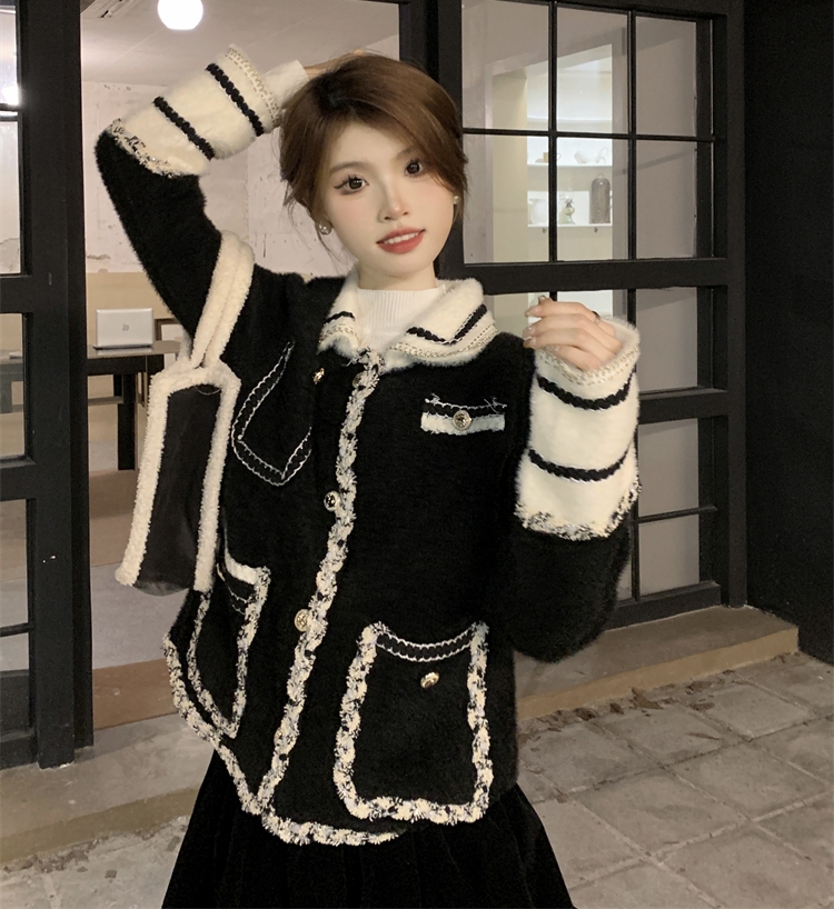 Real shot 2023 autumn and winter new heavy industry thickened tweed high-end loose short jacket women's tops