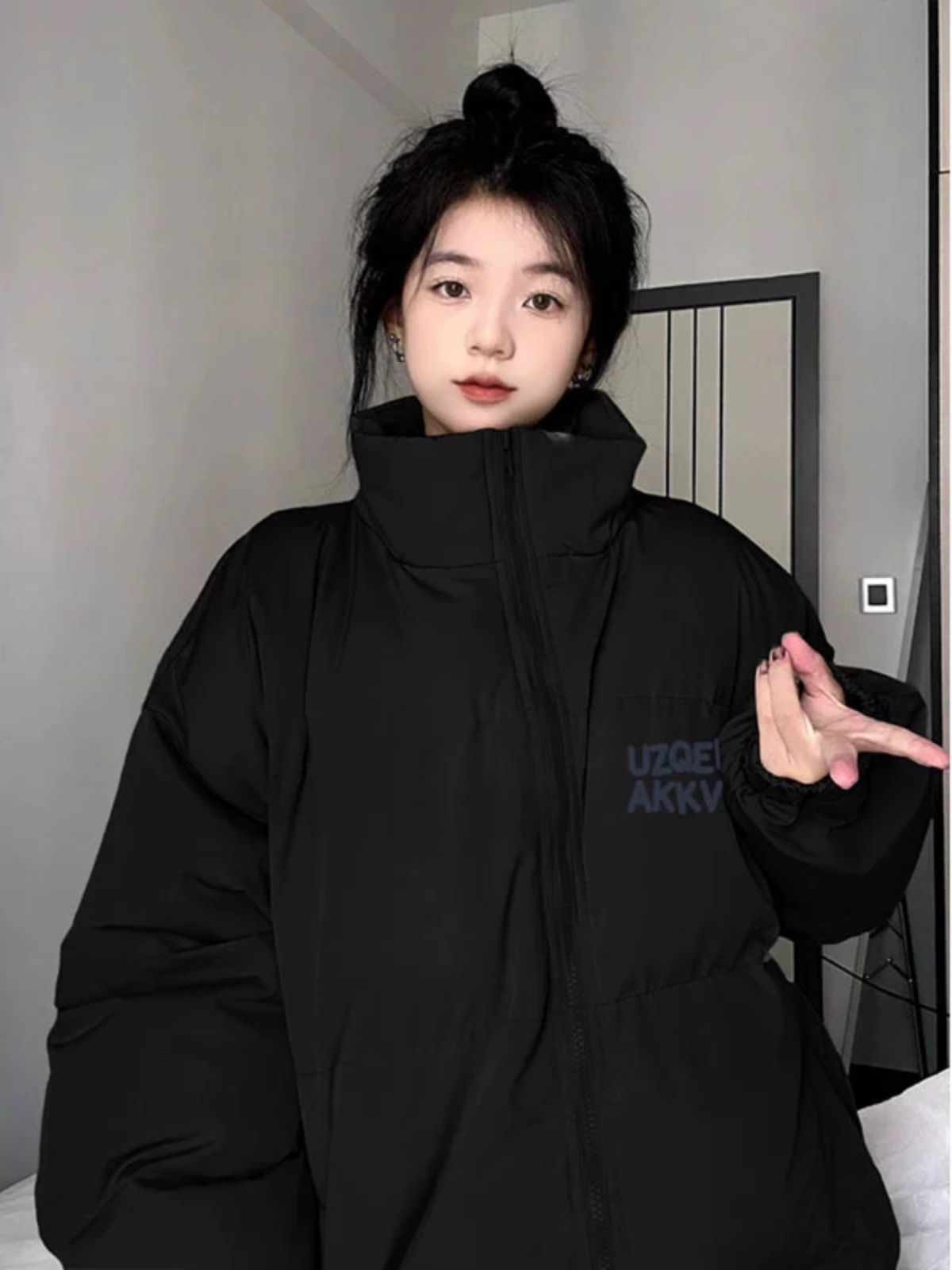 高品質手塞棉加厚冬季新款棉服寬鬆印花棉衣麵包服女
