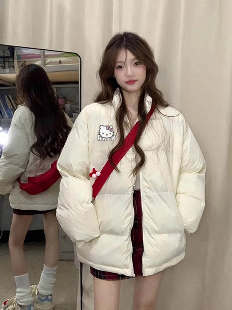 手塞棉棉服冬季新款寬鬆加厚棉衣麵包服印花外套女