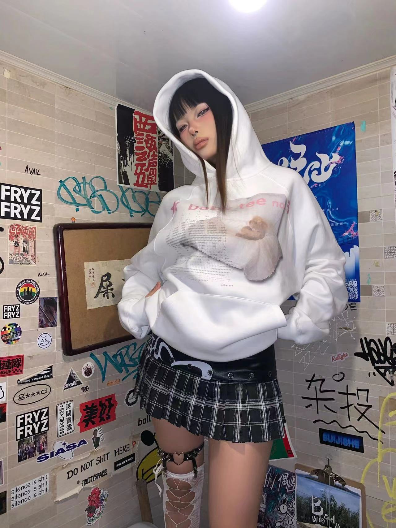 CVC棉麵食毛華棉複合/牛奶絲300克銀狐絨400克前 印花連帽衛衣女