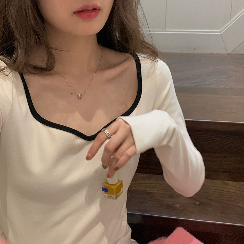 已出貨 250克  德絨 心領上衣女短款修身顯瘦打底衫