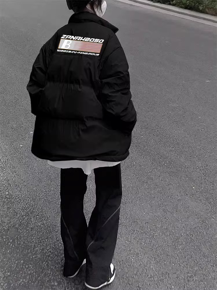 手塞棉棉服冬季新款寬鬆加厚棉衣麵包服印花外套女