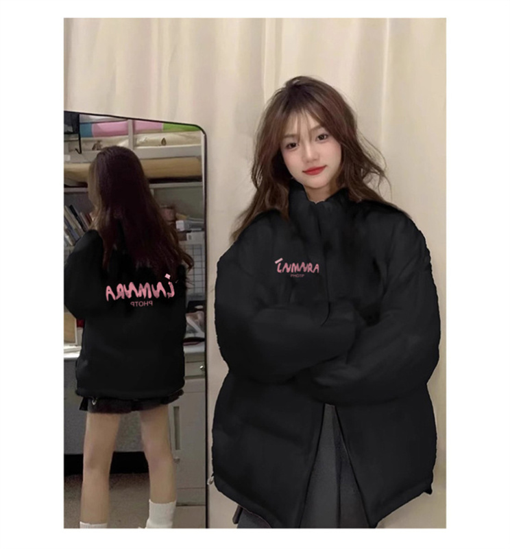 高品質手塞棉加厚冬季新款棉服寬鬆印花棉衣麵包服女