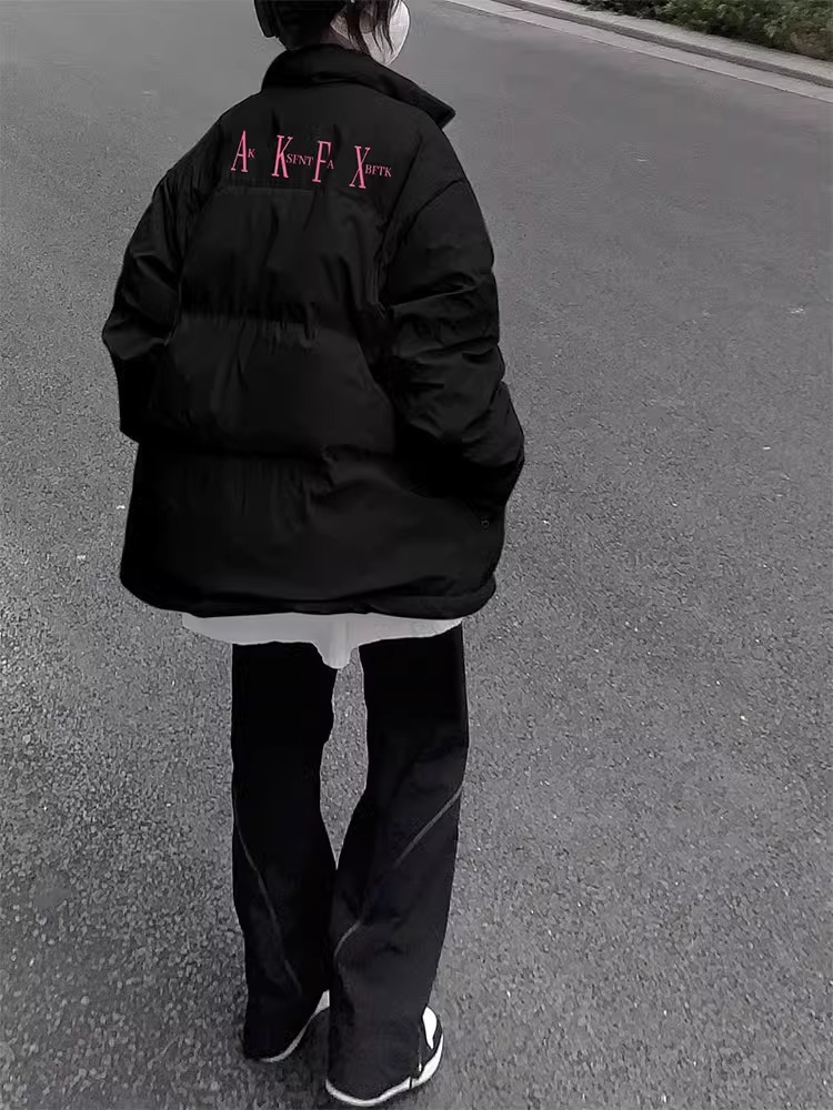 手塞棉棉服冬季新款寬鬆加厚棉衣麵包服印花外套女