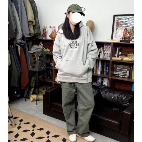 Shi Mao Hua cotton thin coated milk silk/thick coated silver fox velvet bag print gray hooded sweatshirt