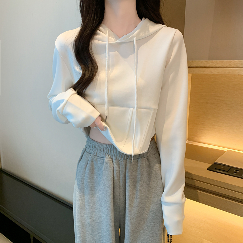 實拍 仿棉華棉複合280g 設計感小眾修身顯瘦連帽衛衣女