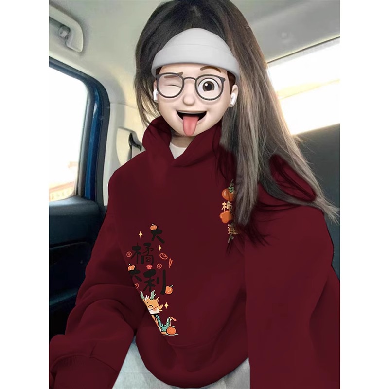 CVC棉麵食毛華棉複合/牛奶絲300克銀狐絨400克前 印花連帽衛衣女