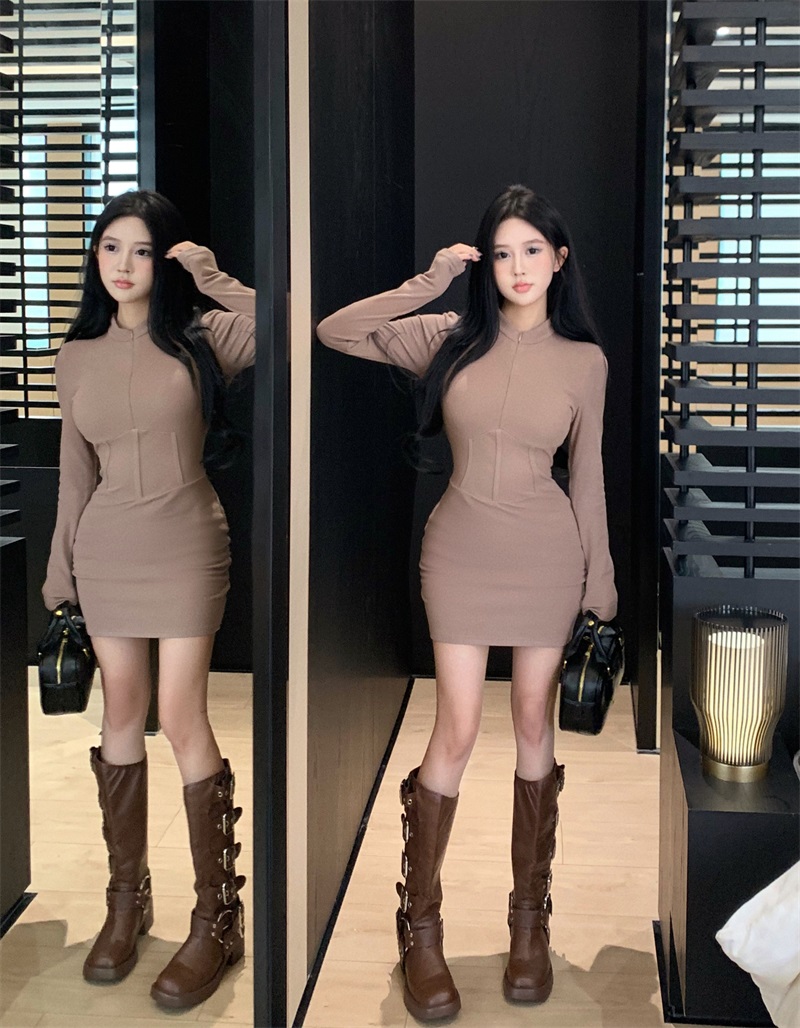實拍！加絨加厚純欲風性感辣妹高級感修身顯瘦包臀連衣裙