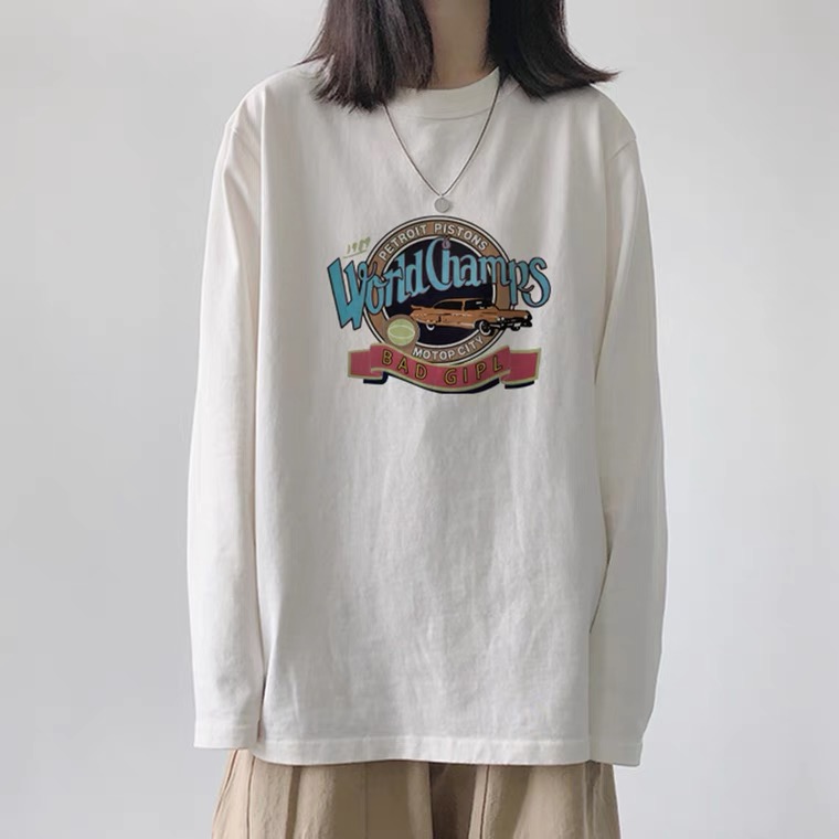 白色韓版長袖t恤女寬鬆大碼女潮