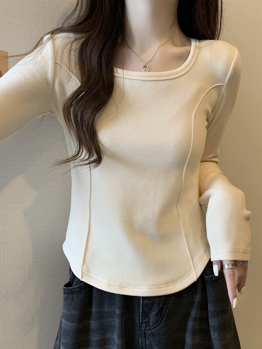 方領長袖t恤女純棉2024春季新款辣妹純欲修身打底衫內搭短款上衣
