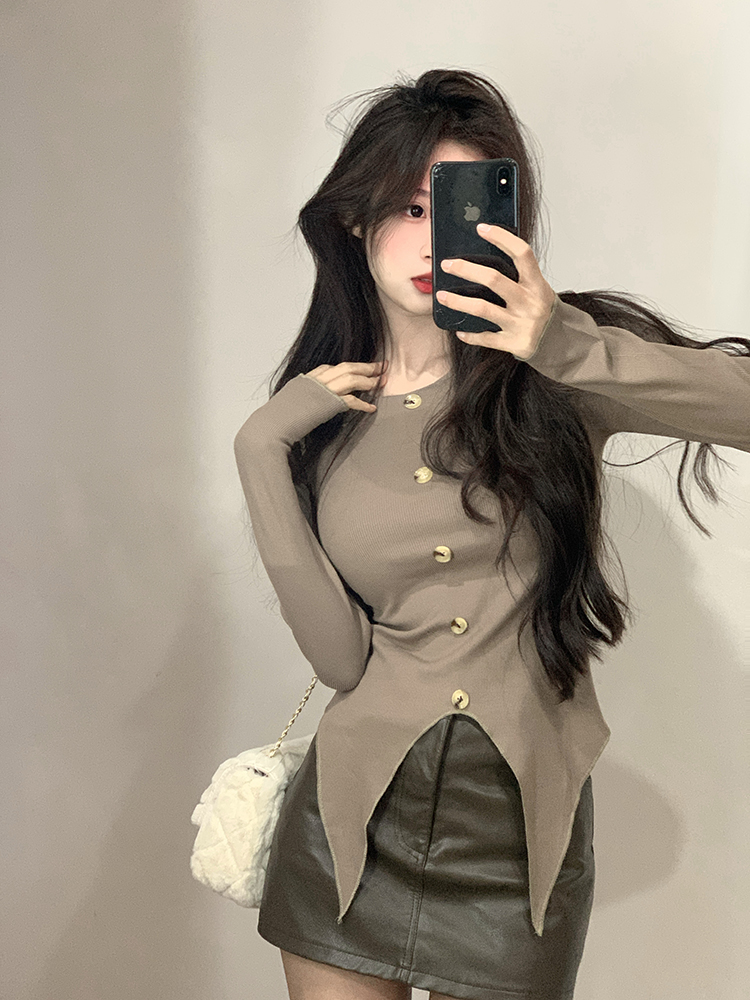 實拍～t恤女設計感小眾質感修身長袖上衣