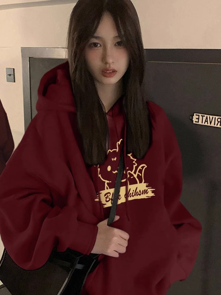 CVC棉麵食毛華棉複合/牛奶絲300克銀狐絨400克前 印花連帽衛衣女
