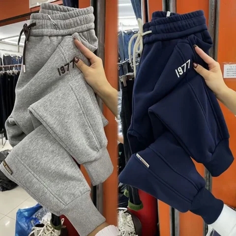 재고있음Fleece thickened pants for women, soft and versatile sweatpants, cotton, tall, loose, slim, women's casual pants
