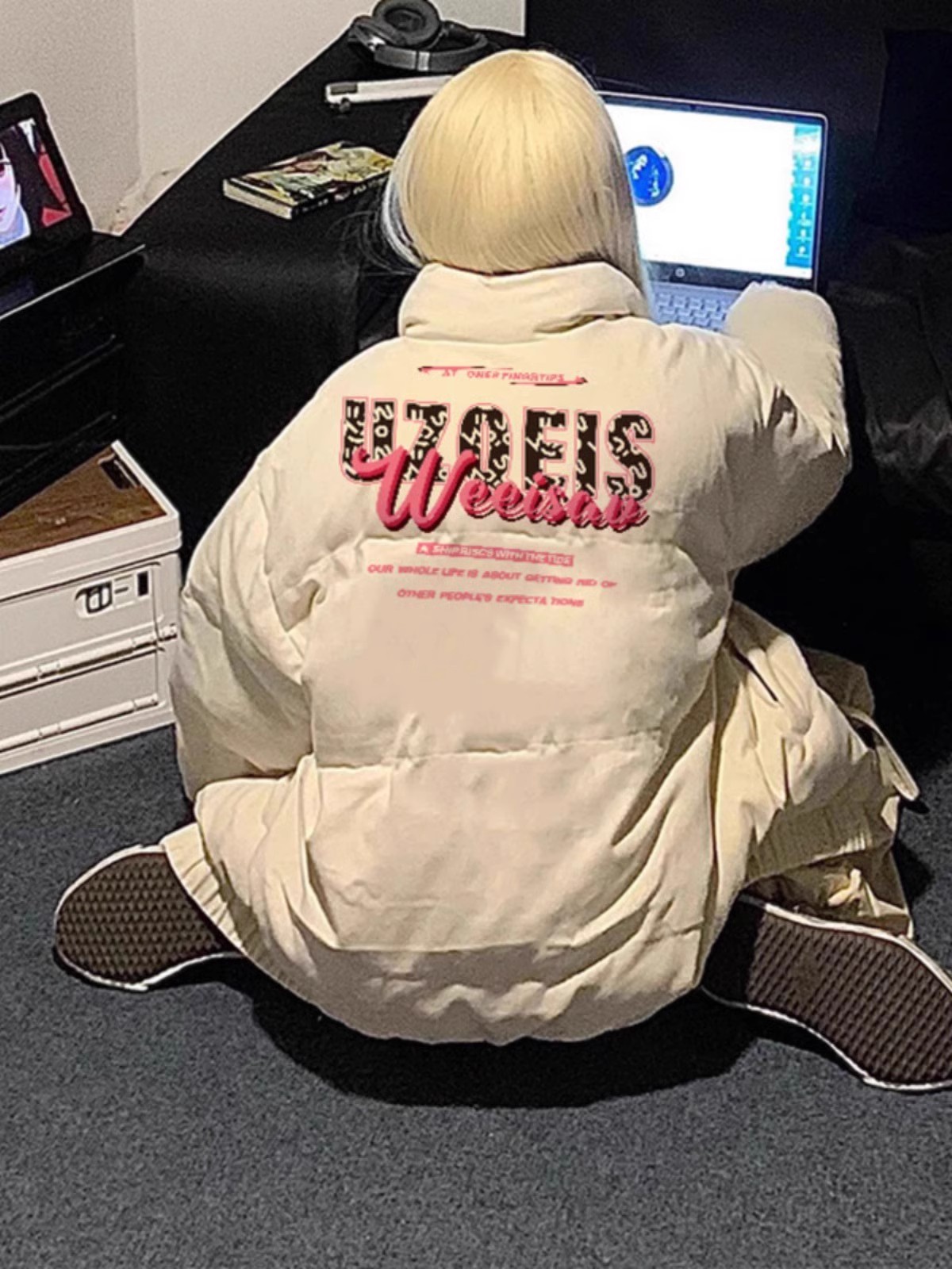 高品質手塞棉加厚冬季新款棉服寬鬆印花棉衣麵包服女