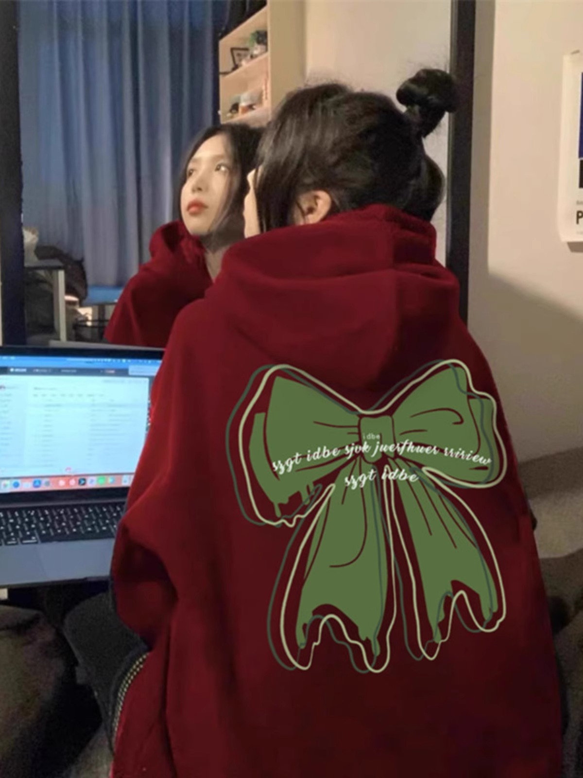 CVC棉麵食毛華棉複合/牛奶絲300克銀狐絨400克前後印花連帽衛衣女
