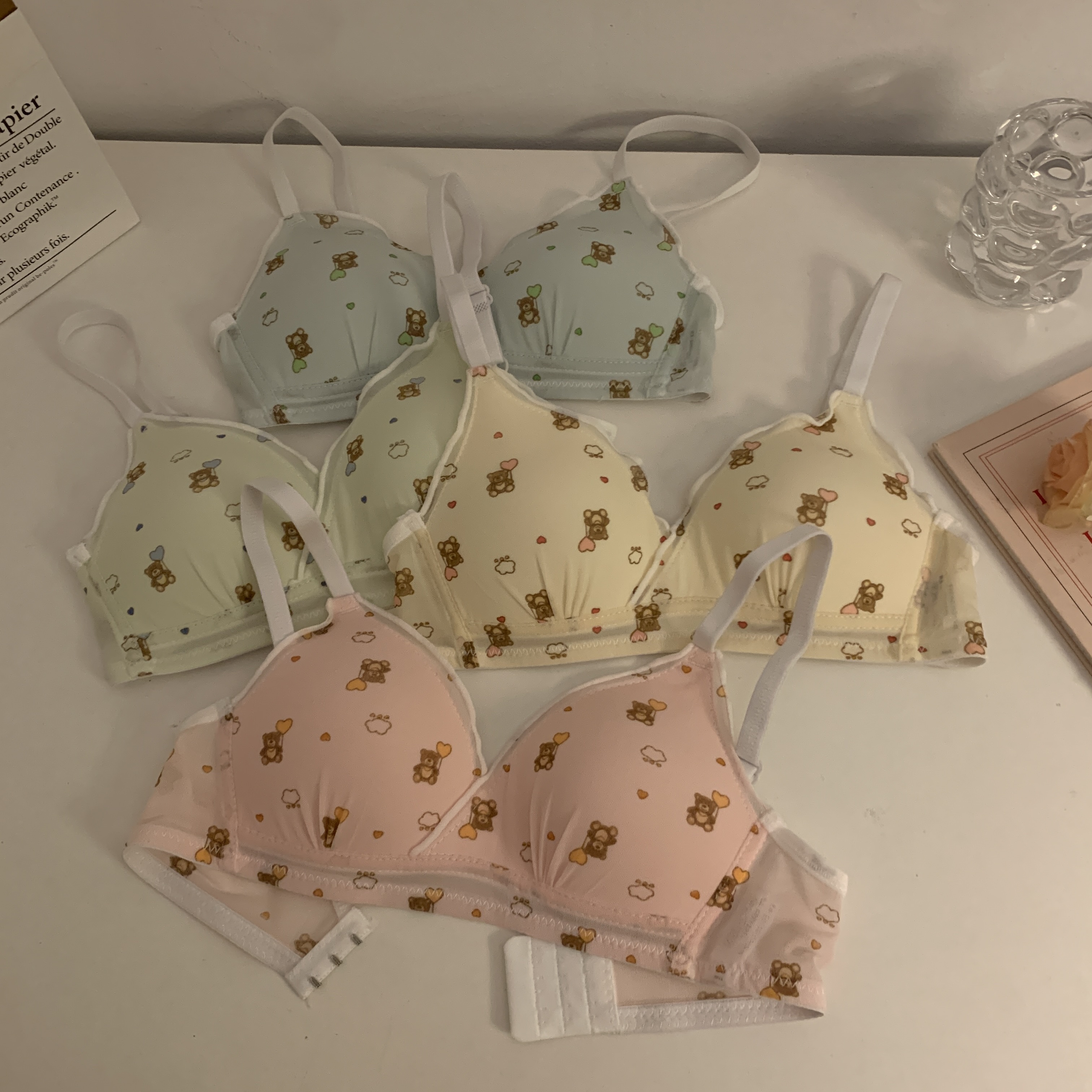 實拍純欲內衣少女薄款顯小胸聚攏無鋼圈甜美卡通舒適透氣文胸