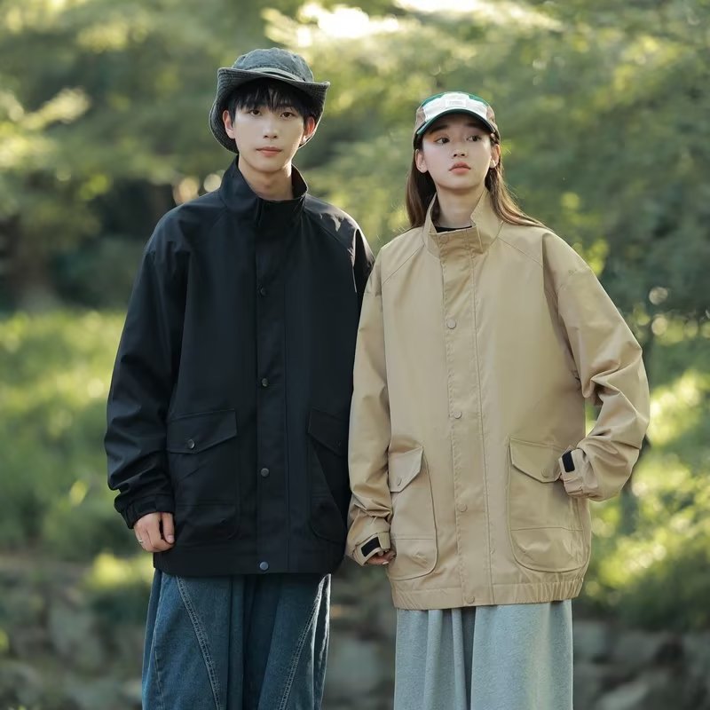Spring and Autumn New Style Couple Outerwear Stand Collar Popular Solid Color Windproof Daily Work Jacket Versatile Casual Jacket for Women