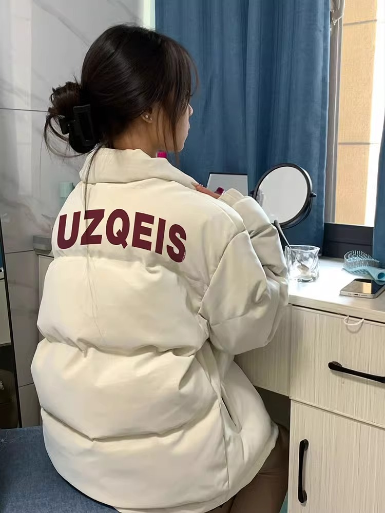 手塞棉棉服冬季新款寬鬆加厚棉衣麵包服印花外套女