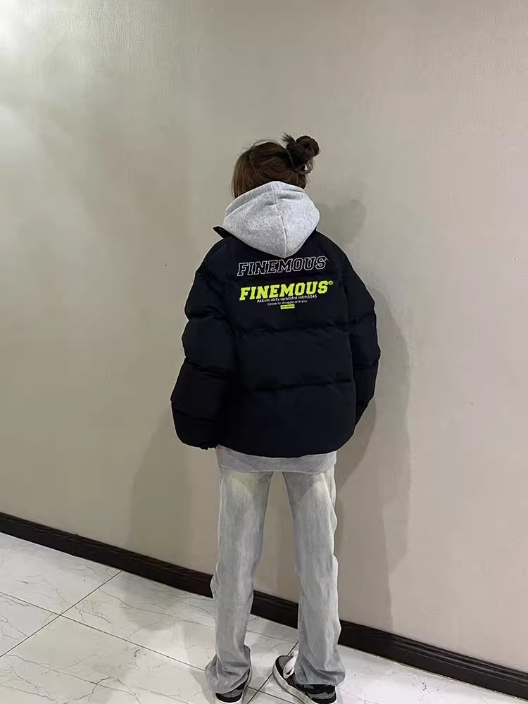 手塞棉棉服冬季新款寬鬆加厚棉衣麵包服印花外套女