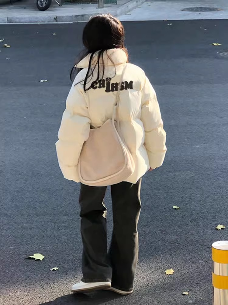 高品質手塞棉加厚冬季新款棉服寬鬆印花棉衣麵包服女
