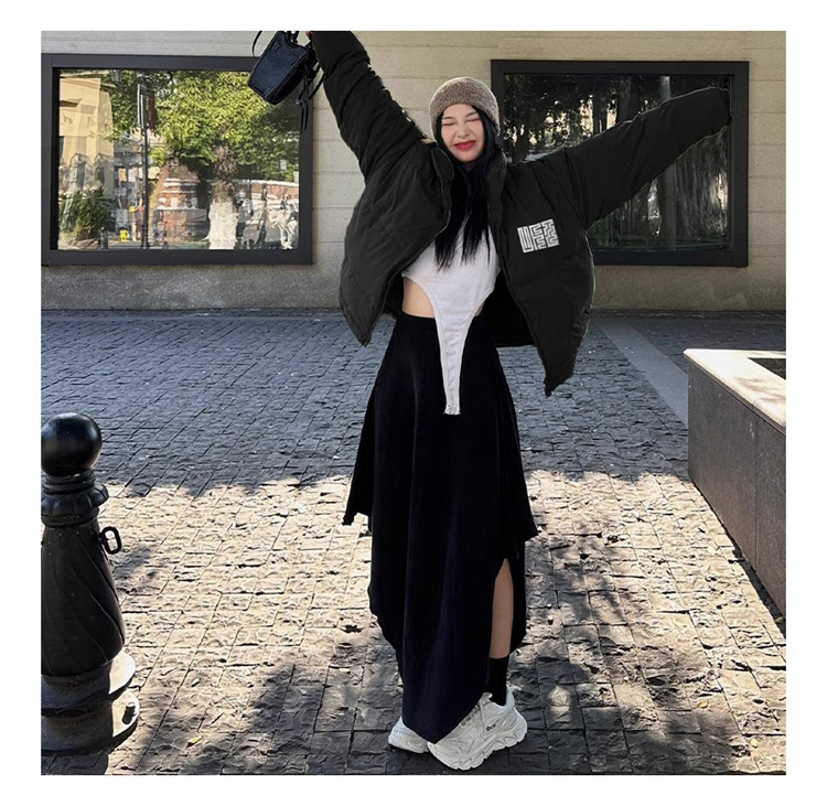 高品質手塞棉加厚冬季新款棉服寬鬆印花棉衣麵包服女
