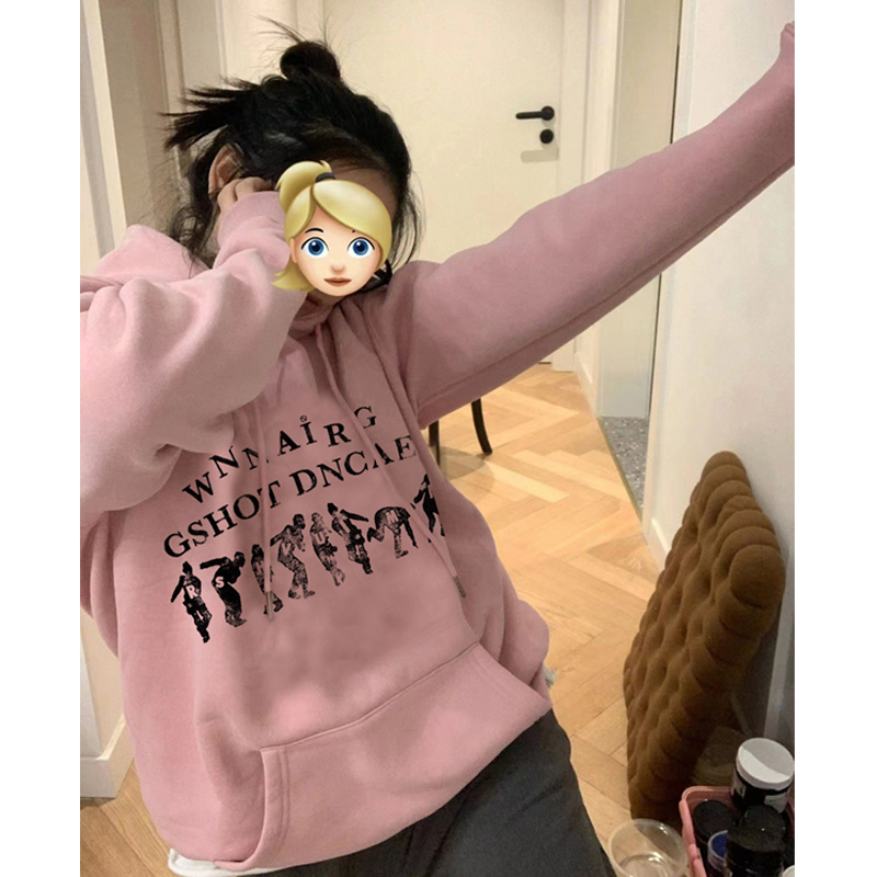 官圖華棉複合薄款310克/加絨410克秋冬裝衛衣女印花
