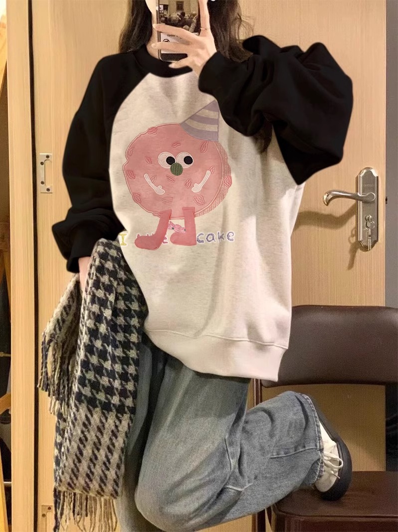 食毛華棉複合牛奶絲300克超柔銀狐絨400克前 印花拼色衛衣女