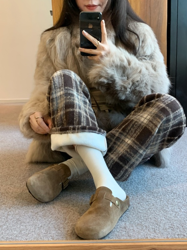 實拍～秋冬加絨高腰垂感復古毛呢直筒休閒加絨褲