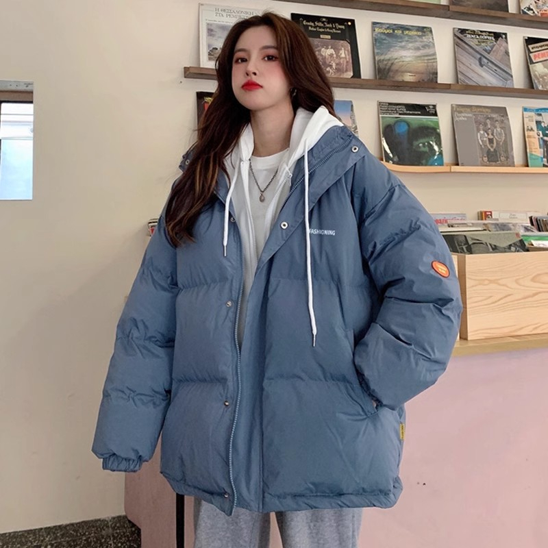 羽絨棉服少女冬裝初中高中學生寬鬆棉襖子ins短款假兩件棉衣外套