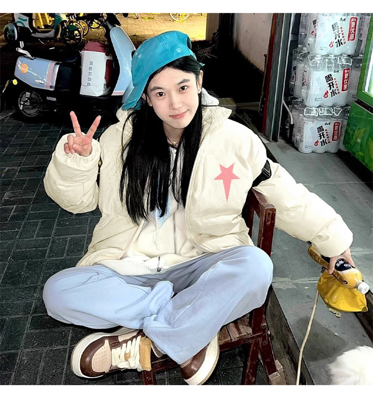 手塞棉棉服冬季新款寬鬆加厚棉衣麵包服印花外套女
