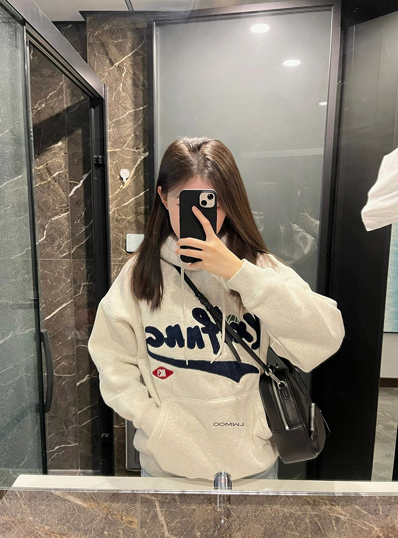 官圖華棉複合薄款310克/加絨410克秋冬裝衛衣女印花