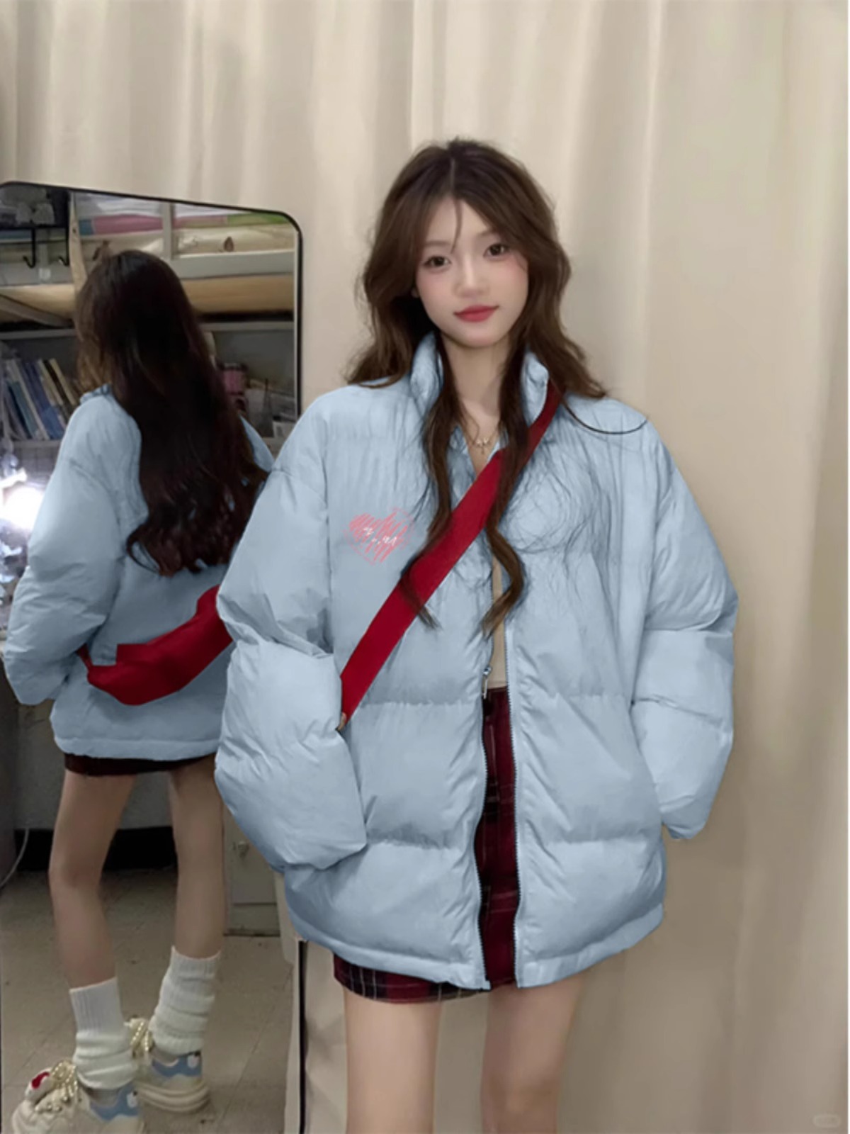 高品質手塞棉加厚冬季新款棉服寬鬆印花棉衣麵包服女