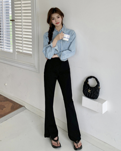 Actual shot of 2024 spring and summer new style pants, slim and tall suit pants with slits and slightly flared trousers for women, casual pants