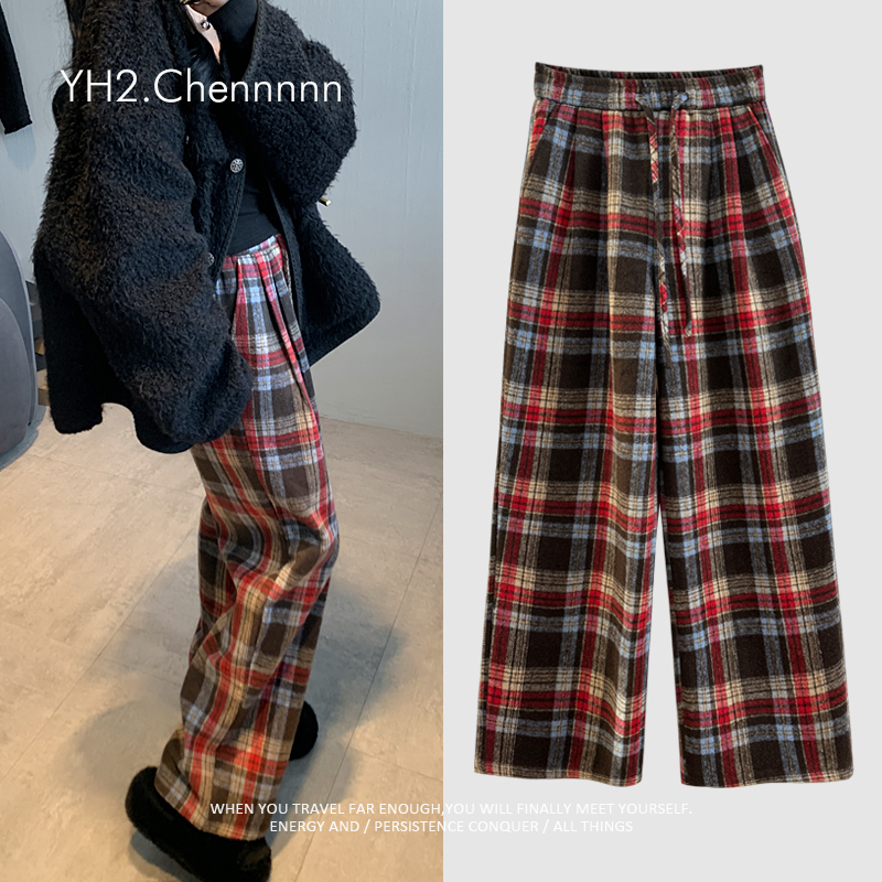 YH2.Chennnnn小宸家 梨形本命格子褲 加厚加絨顯瘦高腰毛呢