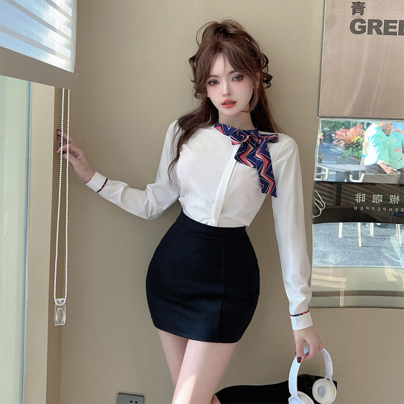 實拍職業套裝女春秋新款女裝空姐工作服氣質長袖襯衫包臀裙兩件套